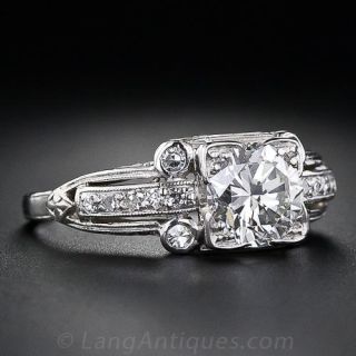 1.02 Carat Art Deco Platinum and  Diamond Engagement Ring