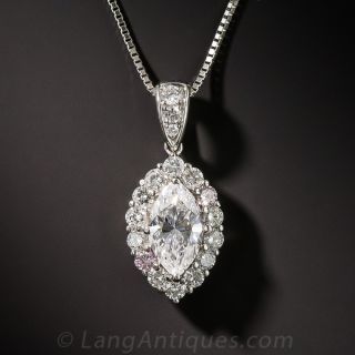 1.02 Carat Marquise Diamond and Platinum Drop - GIA