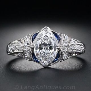 1.02 Carat Marquise Diamond Art Deco Ring