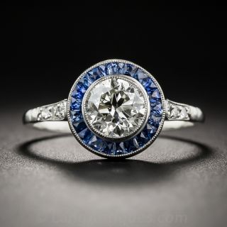 1.02 Diamond and Sapphire Halo Ring - GIA K SI1 - 2