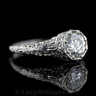 1.03 Carat Floral Filigree Diamond Engagement Ring