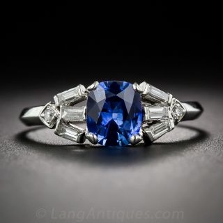 1.03 Carat Sapphire and Diamond Art Deco Engagement Ring