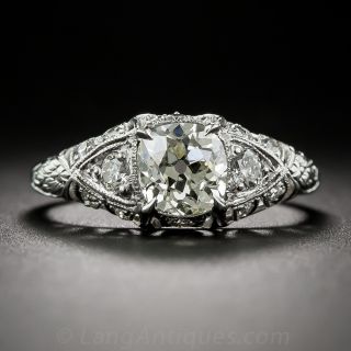1.05 Carat Antique Cushion-Cut Diamond Vintage Engagement Ring 