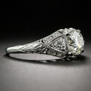 1.05 Carat Antique Cushion-Cut Diamond Vintage Engagement Ring 