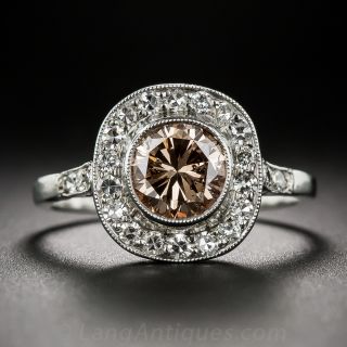 1.05 Carat Natural Fancy Brown-Orange (GIA) Diamond and Platinum Engagement Ring
