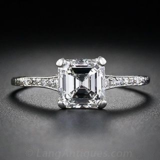 1.05 Carat Square Emerald-Cut Diamond Edwardian Engagement Ring