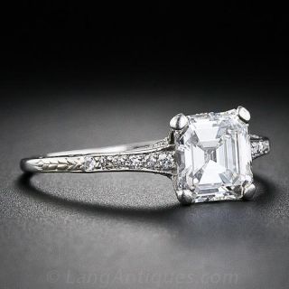 1.05 Carat Square Emerald-Cut Diamond Edwardian Engagement Ring