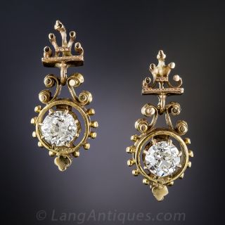 1.05 Carat Victorian Diamond Drop Earrings
