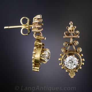 1.05 Carat Victorian Diamond Drop Earrings