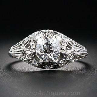 1.06 Carat Antique Cushion-Cut Diamond Engagement Ring