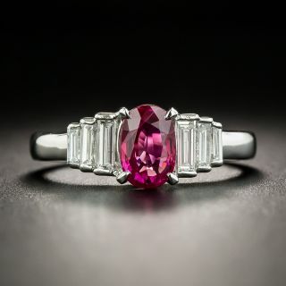 1.07 Carat Burmese Ruby and Baguette Diamond Ring - GIA - 1