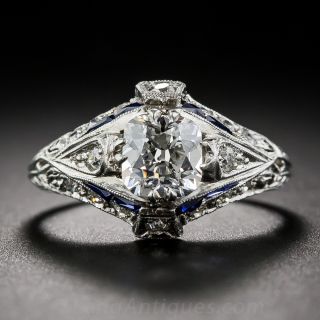 1.07 Carat Cushion-Cut Diamond  Art Deco Engagement Ring