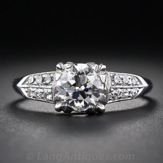 1.08 Carat Art Deco Platinum Diamond Engagement Ring