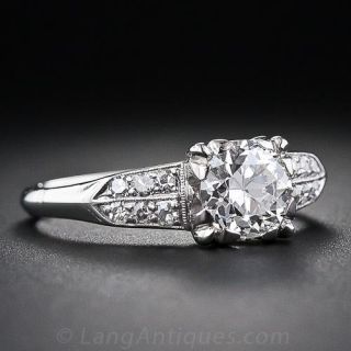 1.08 Carat Art Deco Platinum Diamond Engagement Ring
