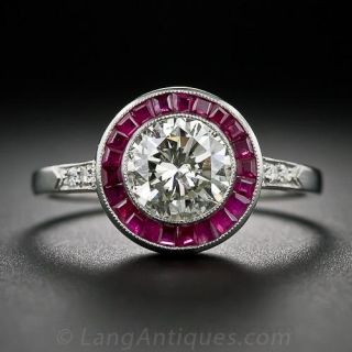 1.08 Carat Diamond and Ruby Art Deco Style Engagement Ring