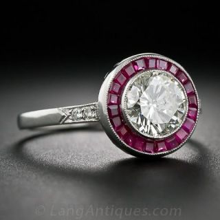 1.08 Carat Diamond and Ruby Art Deco Style Engagement Ring