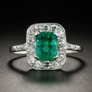 1.08 Carat Emerald Platinum and Diamond Ring
