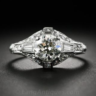 1.08 Carat European-Cut Diamond Platinum Vintage-Style Engagement Ring