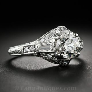 1.08 Carat European-Cut Diamond Platinum Vintage-Style Engagement Ring