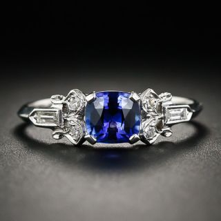 1.09 Carat Sapphire, Platinum and Diamond Art Deco Ring - 2