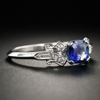 1.09 Carat Sapphire, Platinum and Diamond Art Deco Ring