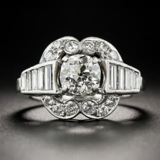 1.10 Carat Center Art Deco Platinum and Diamond Ring 