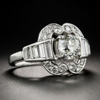 1.10 Carat Center Art Deco Platinum and Diamond Ring 