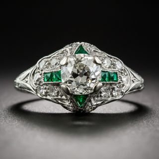 1.10 Carat Diamond Art Deco Engagement Ring with Emerald Calibre