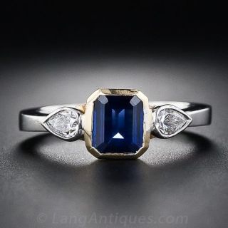 1.10 Carat Emerald-Cut Sapphire and Pear Shape Diamond Ring