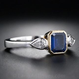1.10 Carat Emerald-Cut Sapphire and Pear Shape Diamond Ring