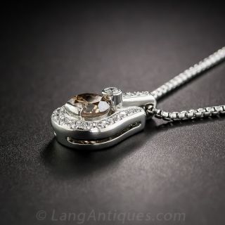 1.10 Carat Natural Brown Diamond Platinum and Diamond Pendant 