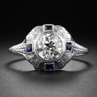 1.10 Carat Platinum, Diamond and Calibre Sapphire Art Deco Ring