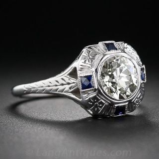 1.10 Carat Platinum, Diamond and Calibre Sapphire Art Deco Ring