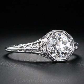 1.11 Carat European Cut Diamond Vintage Solitaire Ring