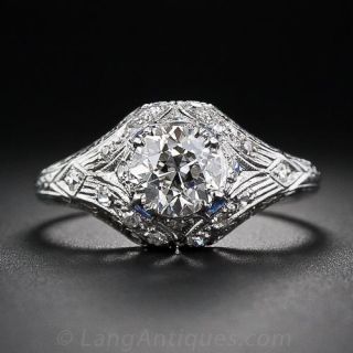 1.11 Carat G/VVS2 Art Deco Diamond Engagement Ring