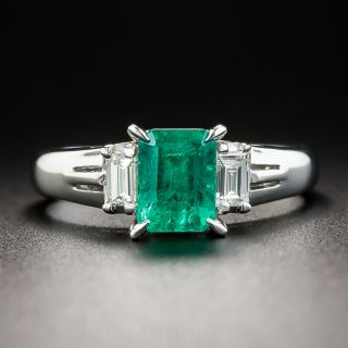 1.12 Carat Colombian Emerald Platinum and Diamond Ring
