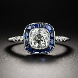 1.12 Carat Cushion-Cut Diamond and Sapphire Halo Ring