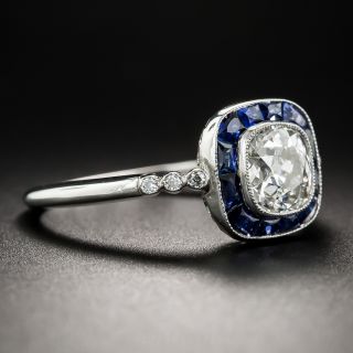 1.12 Carat Cushion-Cut Diamond and Sapphire Halo Ring