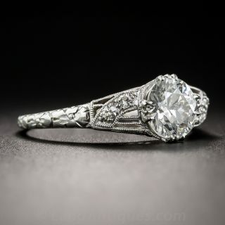 1.13 Carat Diamond Art Deco Platinum Engagement Ring - GIA H VS1 