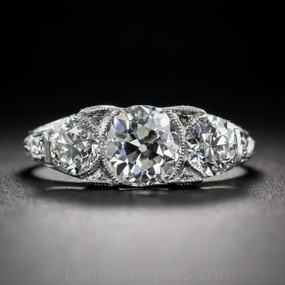 1.14 Carat Center Diamond Three-Stone Art Deco Ring