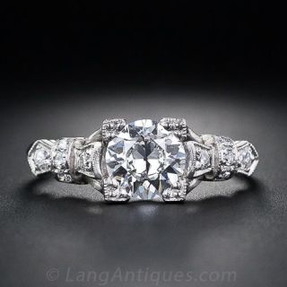 1.14 Carat Diamond and Platinum Art Deco Engagement Ring 