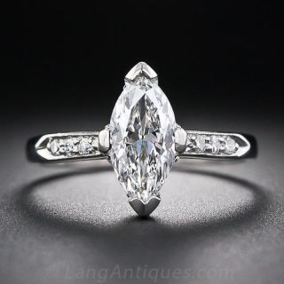1.14 Carat European-Cut Marquise Diamond Art Deco Engagement Ring - 1