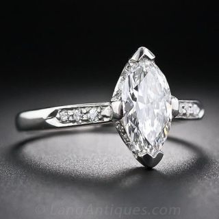 1.14 Carat European-Cut Marquise Diamond Art Deco Engagement Ring