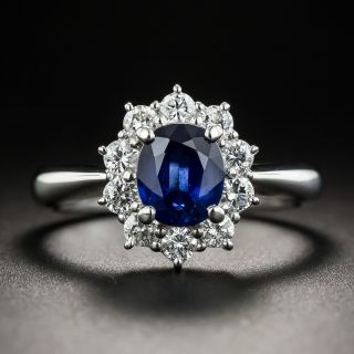 1.14 Carat Sapphire Platinum Diamond Halo Ring