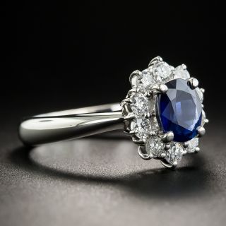 1.14 Carat Sapphire Platinum Diamond Halo Ring