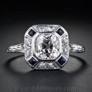 1.15 Carat Antique Cushion-Cut Art Deco Diamond Ring 