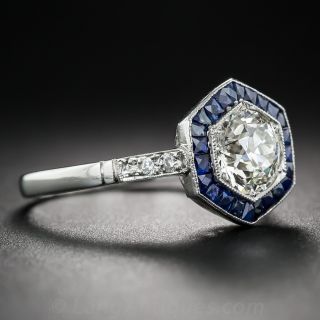1.15 Carat Art Deco Style Engagement Ring with Calibre Sapphires