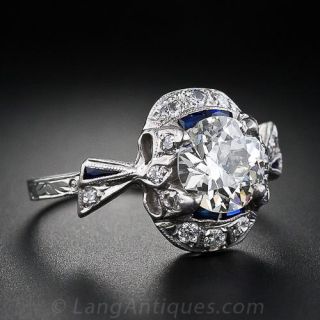 1.15 Carat Diamond and Calibre Sapphire  Edwardian Engagement Ring