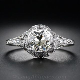 1.15 Carat Light Yellow Antique  Diamond Ring