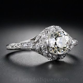 1.15 Carat Light Yellow Antique  Diamond Ring